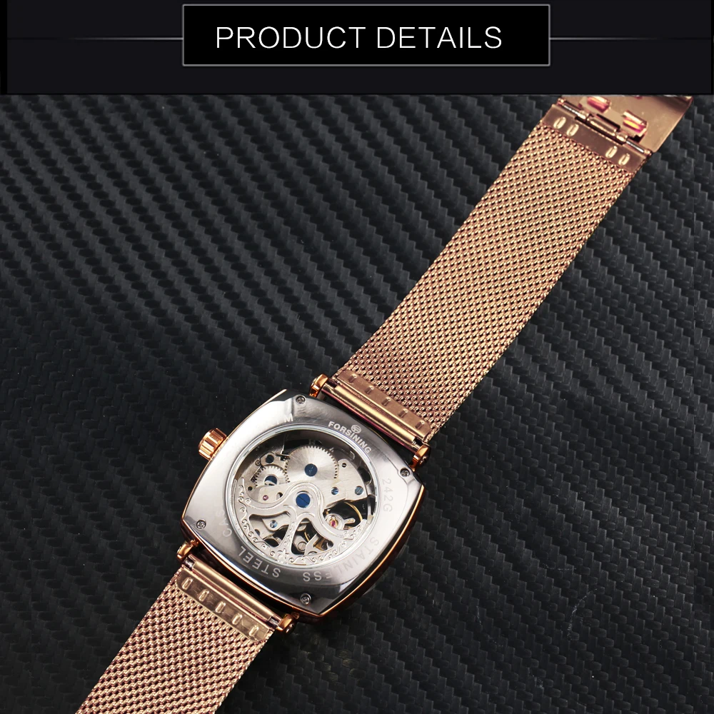 FORSINING Top Brand Luxury Automatic Watch Men Skeleton Mechanical Watches Fashion Rose-Gold Square Wristwatches Men's Gift Xmas |
