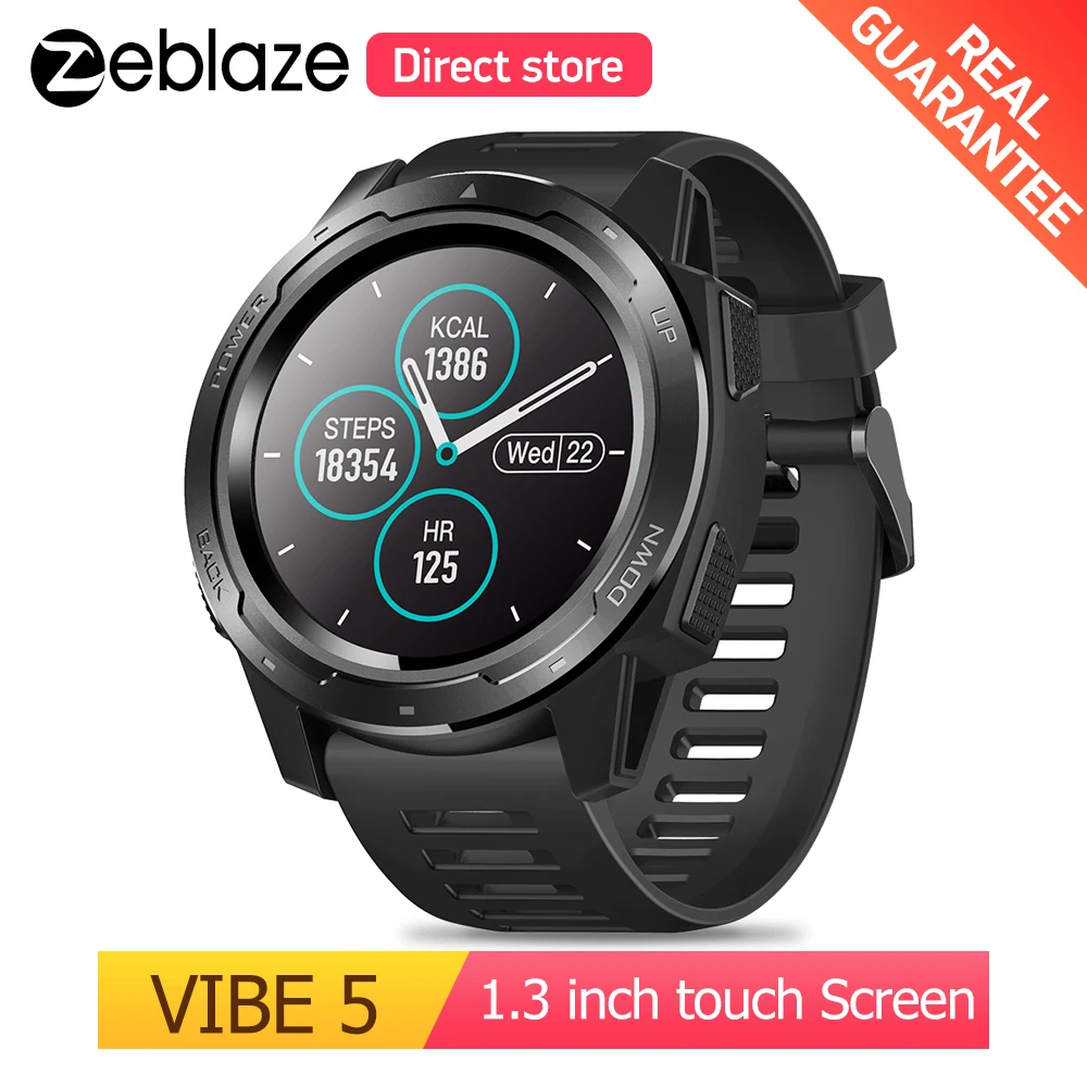 Зеблейз VIBE 5 1.3inch Цветной дисплей Экран Смарт часы Мужчины Rugged Smartwatch Мульти