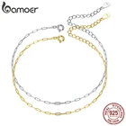 BAMOER два Цвета реальные 925 стерлингового серебра простой браслет золото основной кабель цепи полый Ссылка для женщин, модное ювелирное изделие SCB221