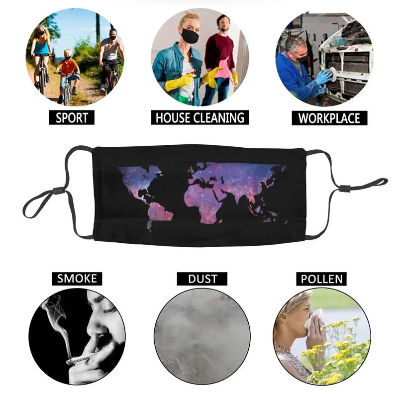 

World Map Washable Mouth Face Mask Men Galaxy Dustproof Mask Protection Cover Respirator Muffle