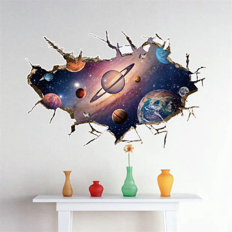 

1PC Creative 3D home decor wall stickers Cosmic Space planet Broken wall stickers for kids rooms bedroom nursery decals murals