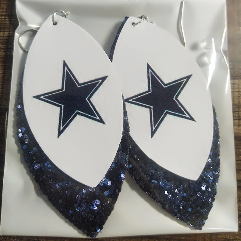 Блестящая футбольная команда серьги из кожи трехслойные кожаные в форме листа мы