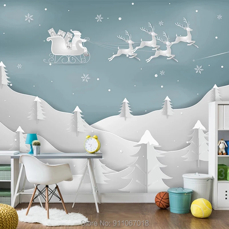 

Популярное настенное покрытие, 3D обои, фреска, Рождественский фон, стена, детская комната, спальня, Мультяшные нетканые обои