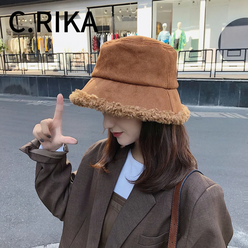 Зимняя замшевая Панама из овечьей шерсти для женщин и девочек плотная теплая