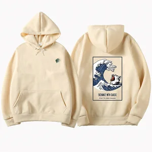 Прямая доставка японский забавный кот с волнистым принтом флисовые толстовки 2019 зима Япония стиль хип хоп повседневные толстовки уличная