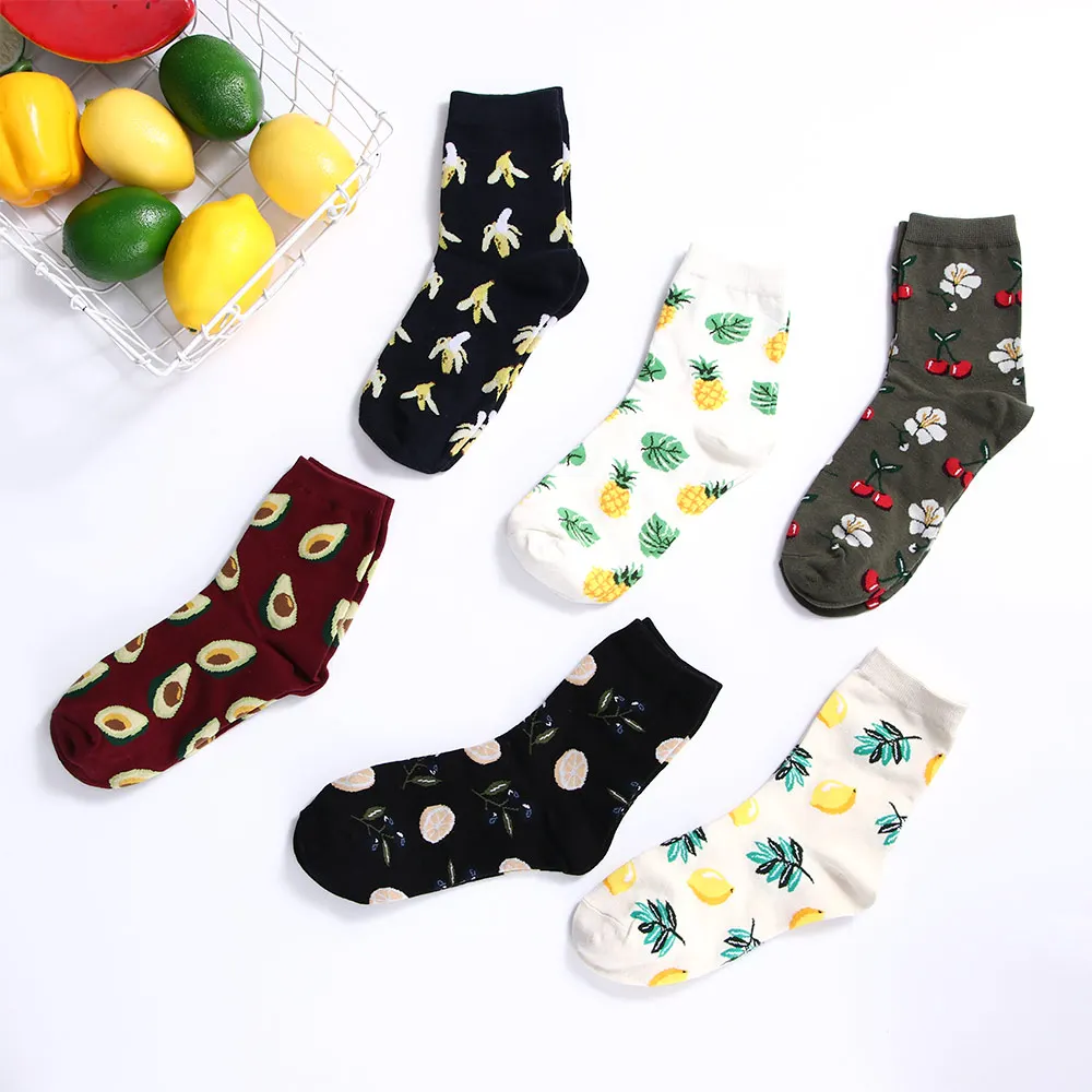 Happy Fruit носки для женщин хлопок высокого качества свежие носки с фруктами лимон ананас вишня банан дизайн носки