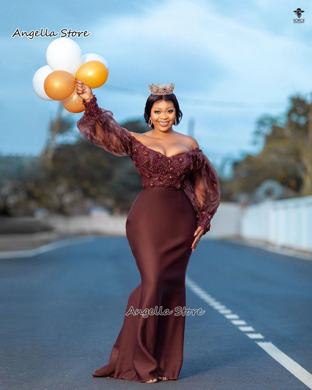 

Arabic Off Shoulder Floral Formal Evening Dress For Women 2021 Sexy V Neck Full Sleeve Long Wedding Party Second Reception Gowns