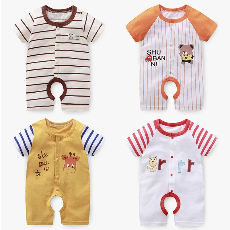 

Baby Cotton Pajama Romper Kids Summer Toddler Cartoon Stripe Short Bodysuit One Pieces Infant Newborn Clothes Boutique Clothing