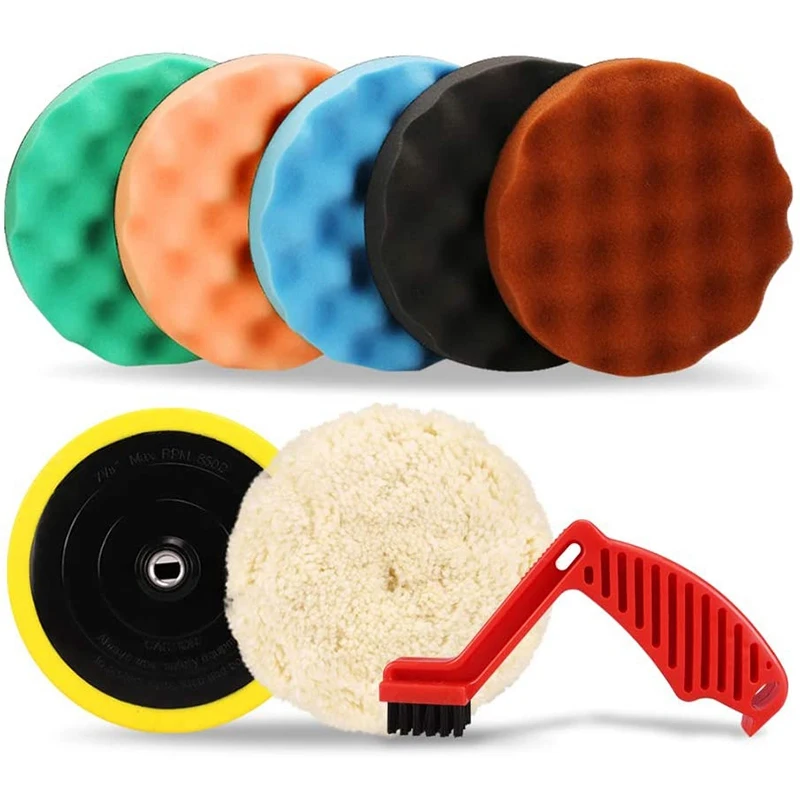 

Car Polishing Pads Kit, 8Pcs 7Inch Sponge Polishing Pads with Multifunctional Cleaning Brush for Car Polishing