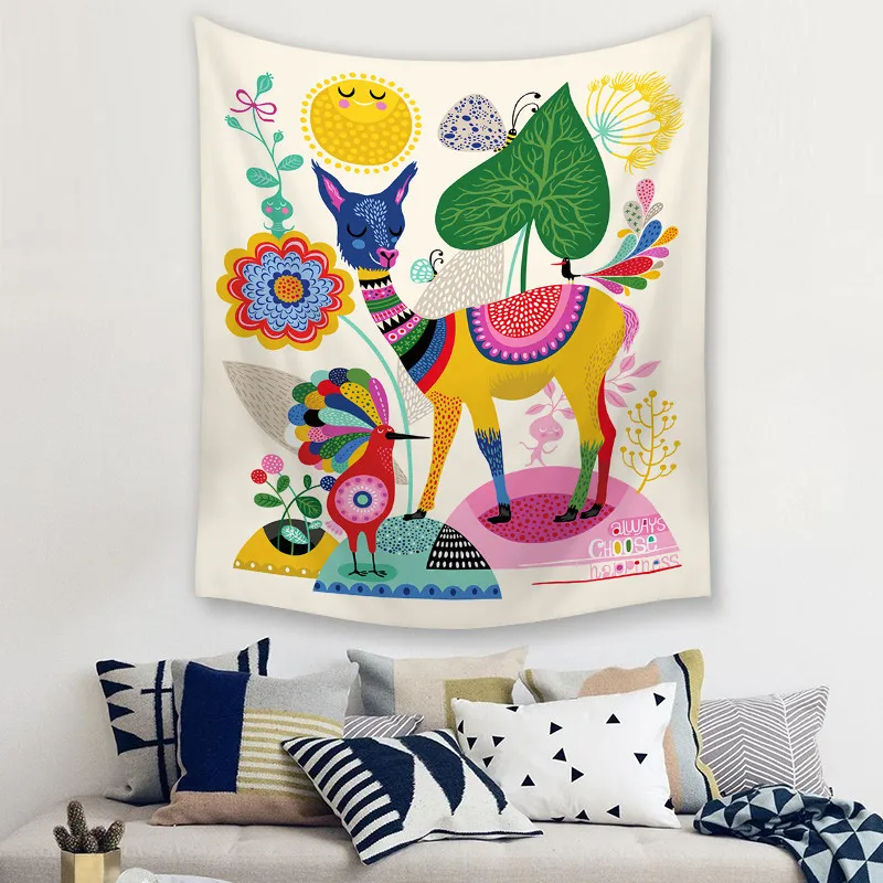 Bohemian Tapestry Polyester Fabric Cartoon Wall Hanging Decor Curtains Plus Table Cover | Дом и сад