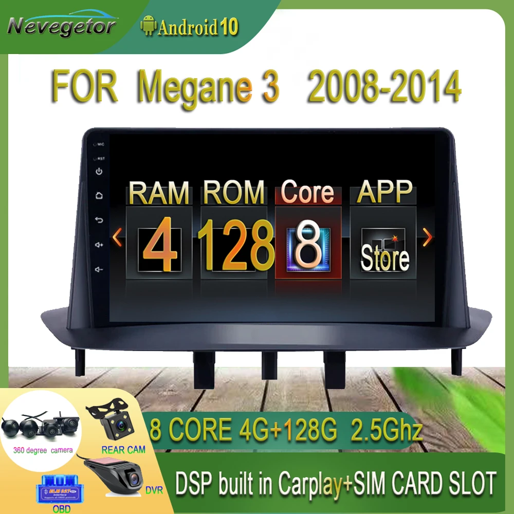 

Автомагнитола 2 din, для Renault Megane 3 2008-2014, мультимедийный видеоплеер, GPS-навигатор, Android 10