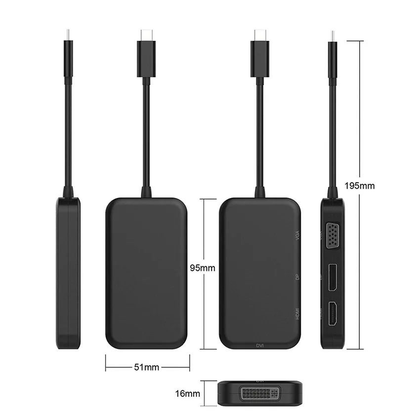 Конвертер USB C на HDMI 4K VGA DP DVI адаптер для Macbook Dell док станция Thunderbolt 60 Гц|Адаптеры