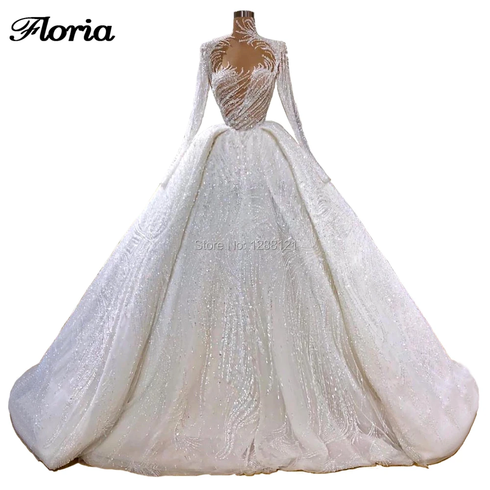 Ball Gown Turkish Formal Weddings Dresses 2020 Vestido De Noiva Saudi Arabia Shiny Beading Bridal Gown Crystal Bride Dress Dubai