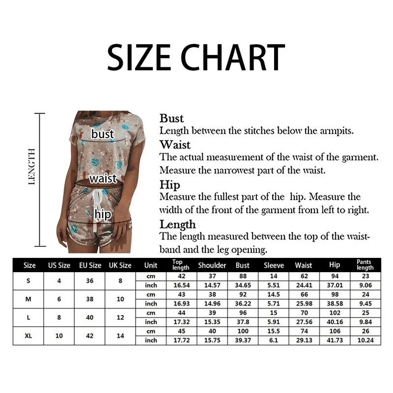 

Spring And Summer Women Pajamas Two Pieces Set Sleeve Top Short Sleeve Top Elastic Waist Drawstring Shorts Women Homewear