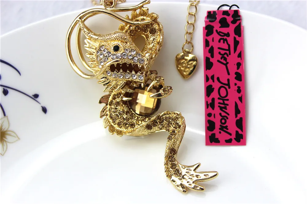 Betsey Johnson модные ювелирные изделия ожерелье Кристалл Стразы Эмаль Дракон единорог