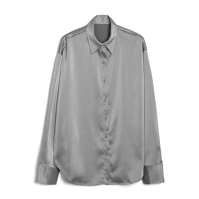 

Mazefeng 2020 New Spring turn-down collar Women White Shirt Female Blouse Tops Long Sleeve Casual real silk Women Loose Blouses