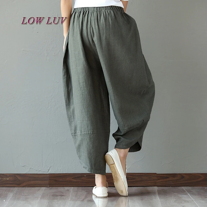 Large size cotton national wind flower pants loose straight mother dress bloomers female thin section womens woman | Женская одежда