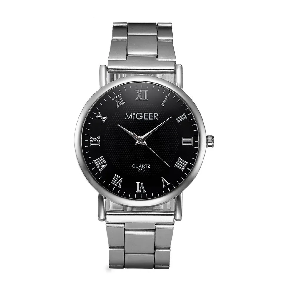 Черный MIGEER Men Watches Brand Luxury Man Women Crystal Watch Stainless Steel Analog Quartz Wrist Watch Gift Relogio Masculino - Цвет: Черный
