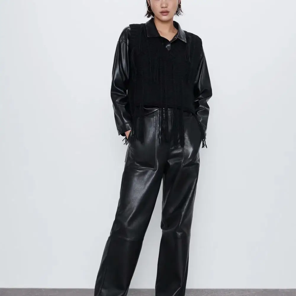 2019 ZA женский вязаный свитер с бахромой на осень и зиму Повседневный пуловер