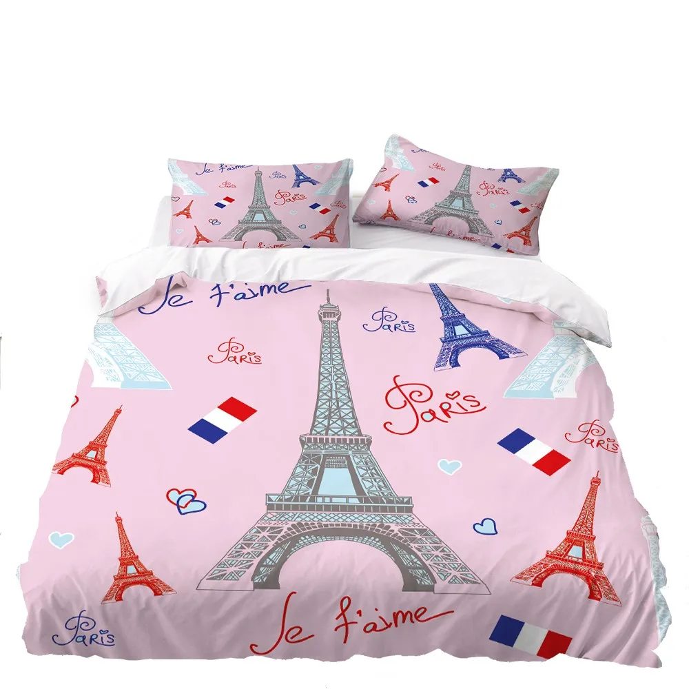 

3D Print Romantic France Duvet Cover Set Paris Tower Building Bedding Girls Christmas Gift Quilt Cover Pillowcase Home Textiles
