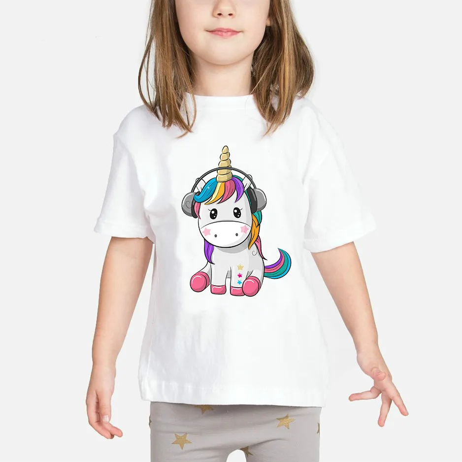 Футболка для маленьких девочек с единорогом Новинка лета 2019 рубашки одежда