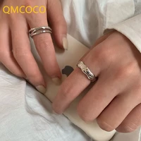 qmcoco simple silver color rings trend hip hop vintage multilayer line geometry ring party jewelry for woman gifts