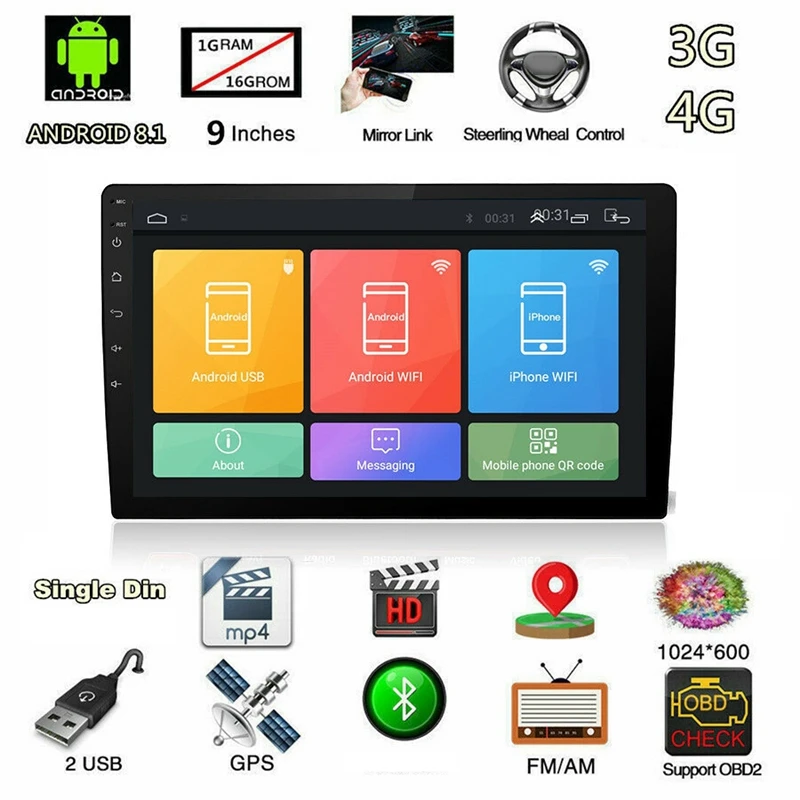 DC12V автомобиля MP5 плеер 9 дюймов Android 8 1 стерео радио HD ЖК-дисплей 4 ядра WI-FI + Гб 16 ГБ