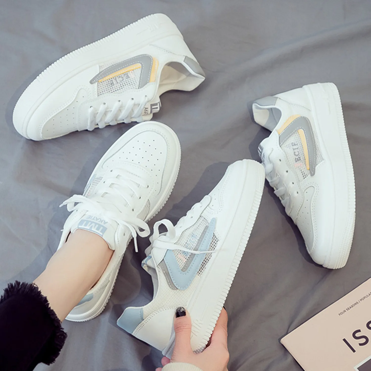Small white shoes for women's shoes 2021 summer new hollow out breathable single network students platform movement sneakers