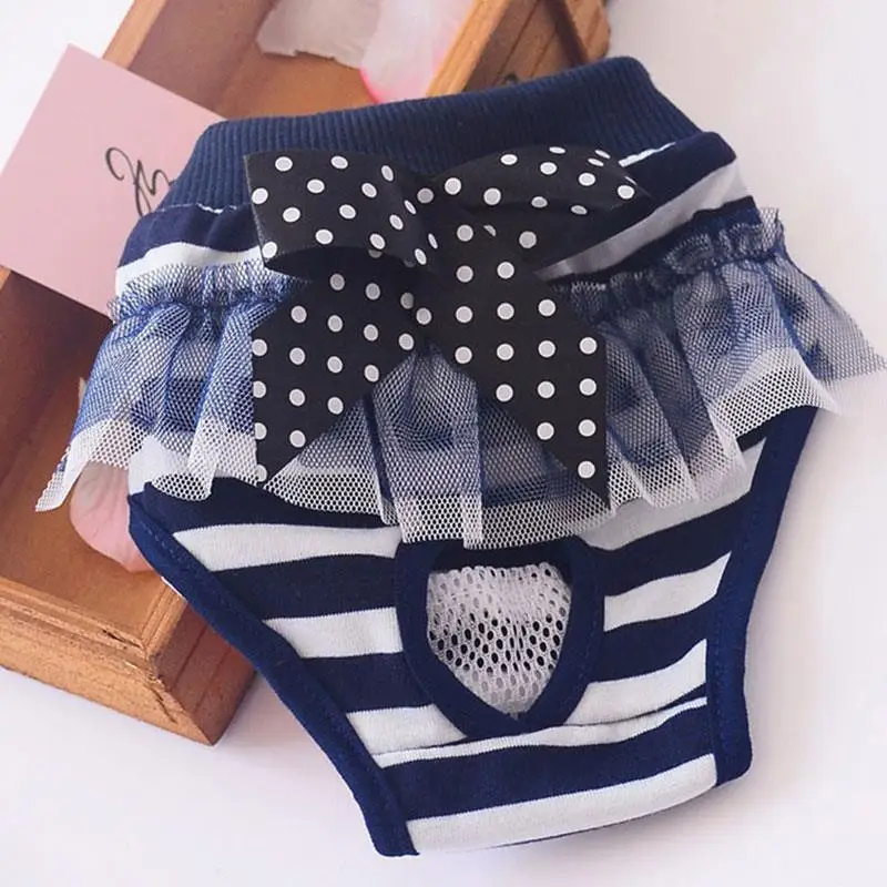 

Cute Lace Bowkot Pets Dog Diaper Sanitary Physiological Pants Washable Cotton Hygiene Pants Briefs Dog Menstruation Underwear