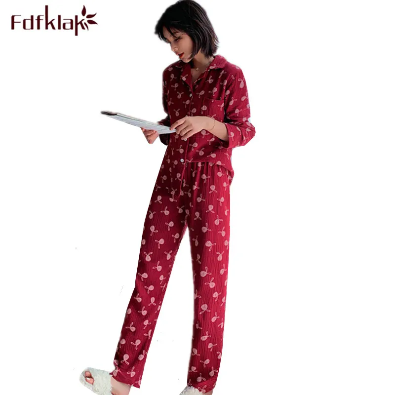 Женский пижамный комплект Fdfklak хлопковый из двух предметов пижама с длинными