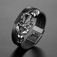2020 new handmade retro woven charm leather bracelet men vintage multilayer bangles scorpion men jewelry pulseira feminina tz611