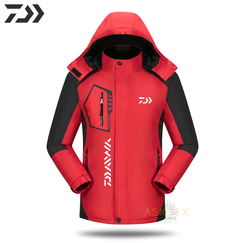 

Men Fishing Clothing Winter Patchwork Hoodie Removable Daiwa Fishing Coat Thicken Velvet Jacket Outdoor Sport Fishing Wear Warm