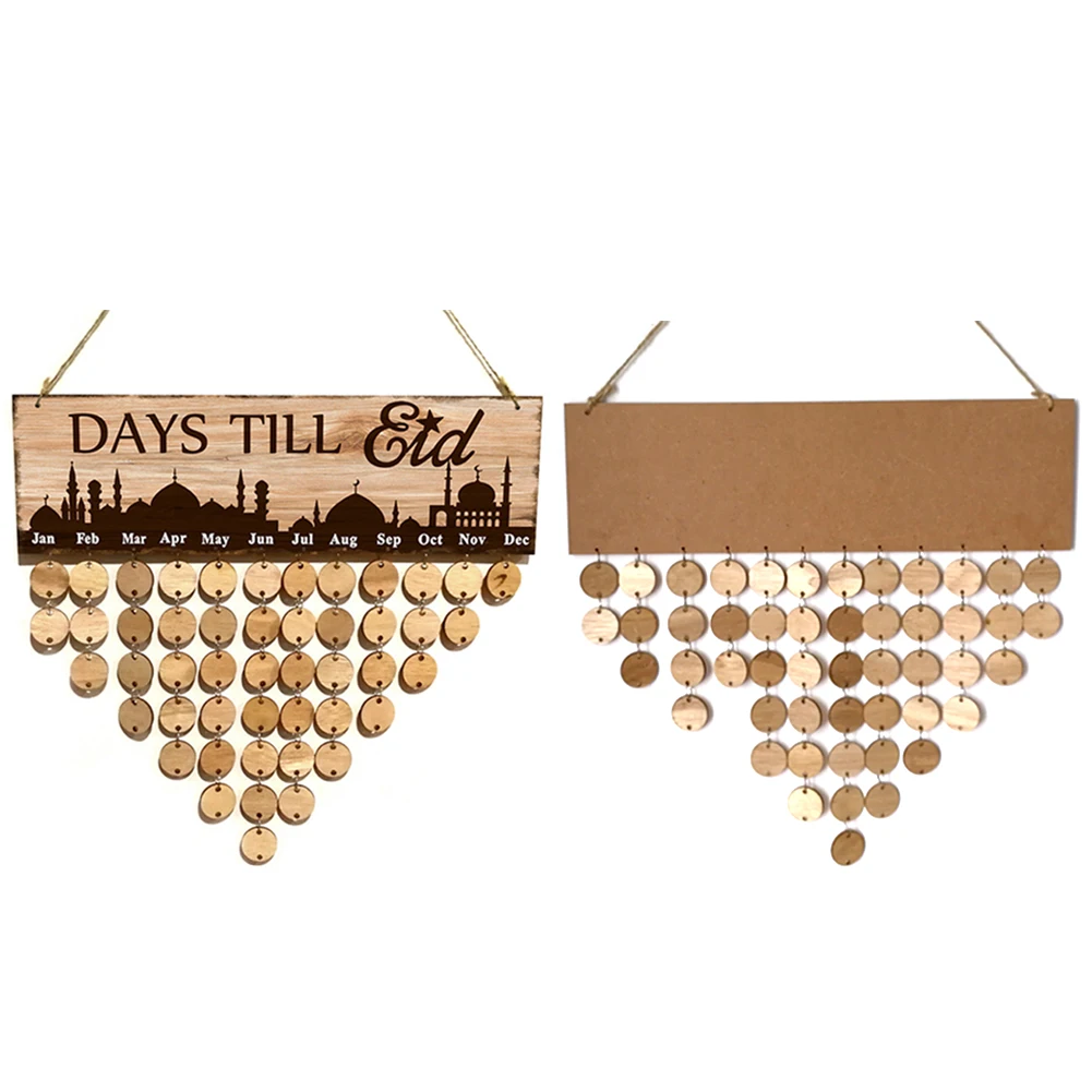 

Wood Countdown Calendar Ramadan Eid Mubarak Wood Pendants Hanging Calendar for Eid Mubarak Decoration