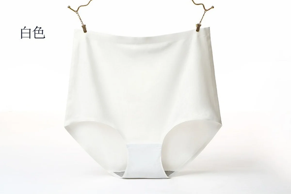 

Plus fat plus size women's super high waist solid color briefs one piece ice silk seamless panties women underwear