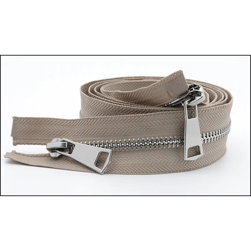 silver-khaki Meetee 120 см 5# Металлические молнии двойной слайдер открытый конец молнии DIY Швейные Инструменты пуховик пальто одежда портной ремонт аксессуары - Цвет: silver-khaki