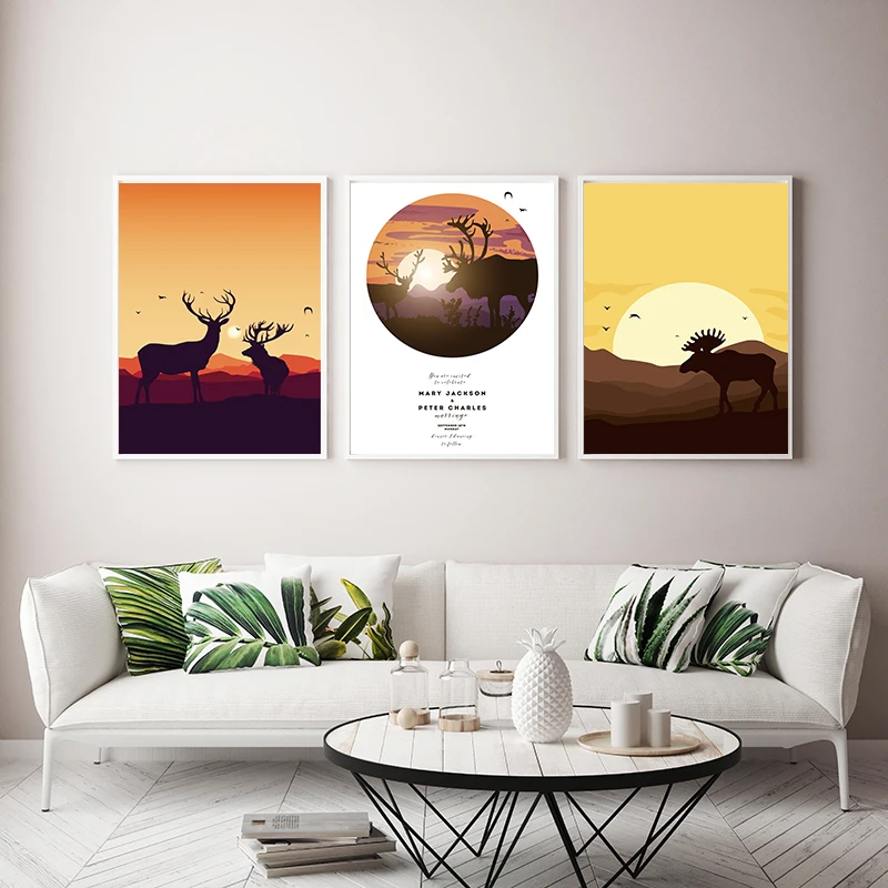 Современные постеры с животными и принтами рисунок оленя на холсте настенные