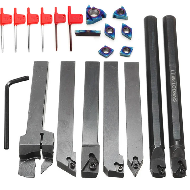 

7pcs 12mm Shank Lathe Boring Bar Turning Tool Holder Set With Blue Carbide Inserts Draaigereedschap Houders