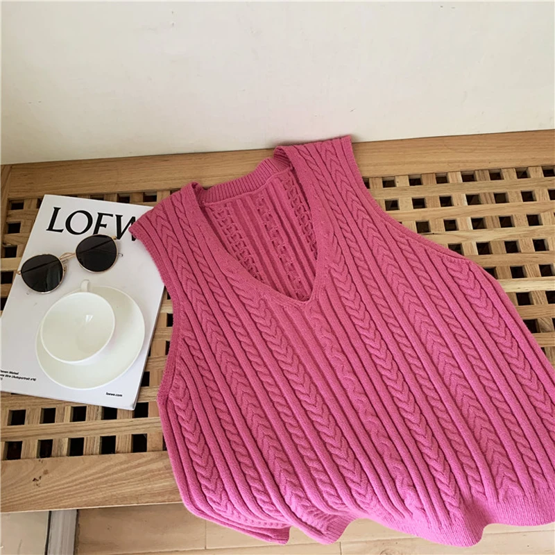 

Autumn and winter women's vest sweater casual solid color V-neck knitted vest top