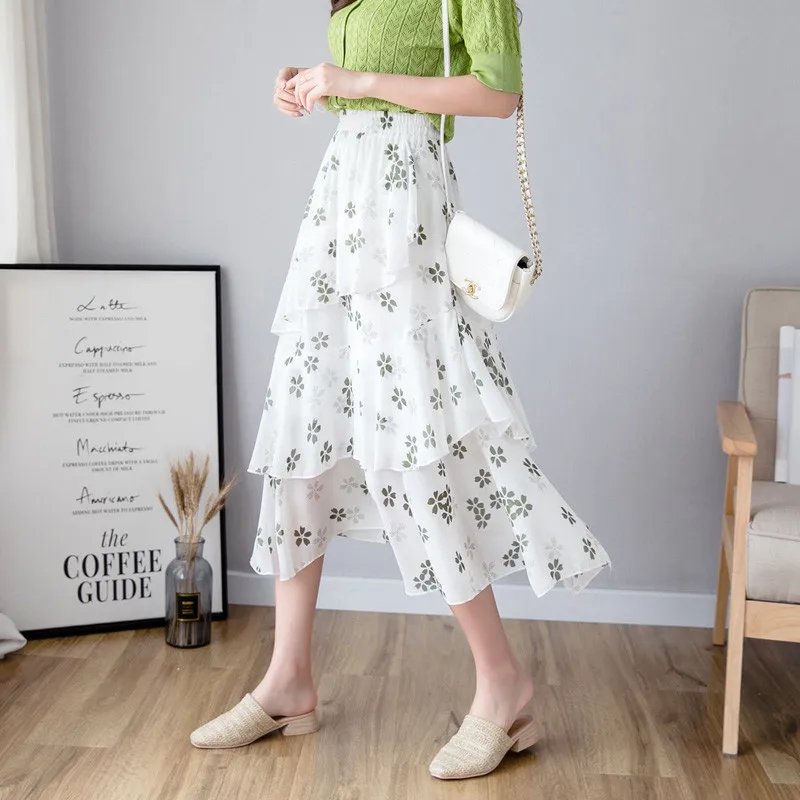 

Женская шифоновая юбка в стиле бохо, белая винтажная трапециевидная юбка с цветочным принтом, модель g318 на лето, 2022