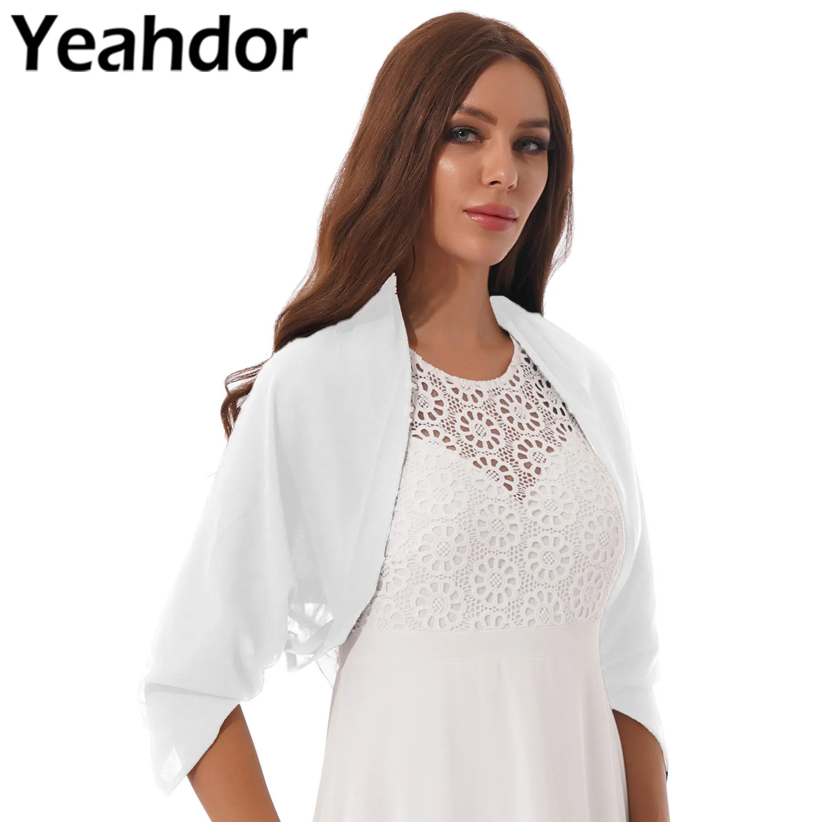 

Women Elegant Chiffon Bolero Shawl Wraps for Party Dresses Outwear Open Front Cardigan Crop Top Bridal Shawls Wedding Cover Ups