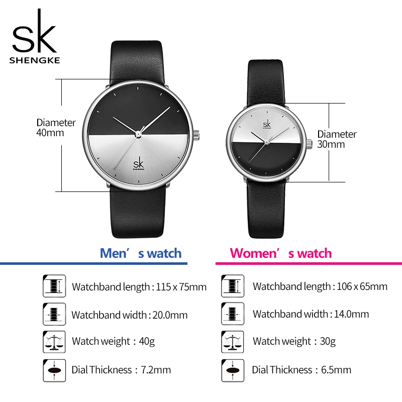 Shengke Fashion Couple Watches Men Women Simple Leather Strap Quartz Watch Women's Dress Lovers Watch Clock Relogios Femininos