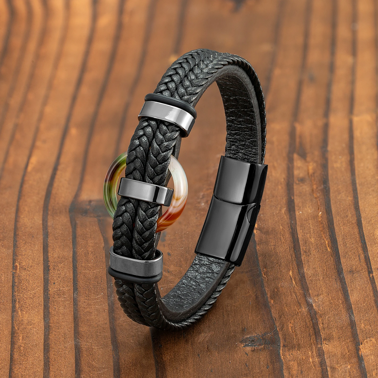 Новый модный дизайнерский мужской браслет из натурального агата и круга волны