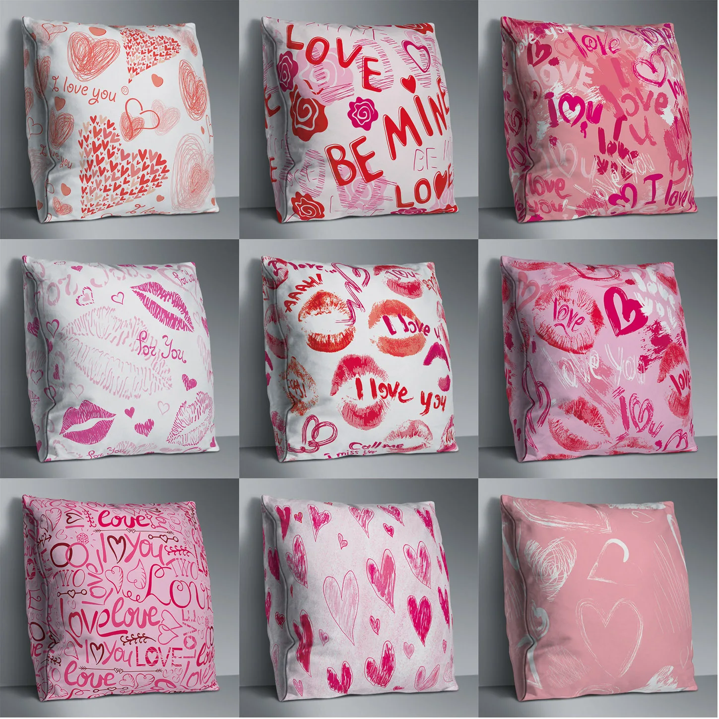 

Pink Love Heart Double Side Print Cushion Cover Polyester Decorative for Sofa Seat Soft Throw Pillow Case Cover 45x45cm