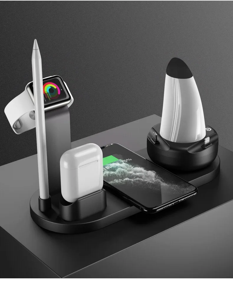 

7 in 1 15W Fast Qi Wireless Charging, With Light Charger Base, For i Watch, Pen iPhone 12 Pro 11 XR XS X 8 OPPO Vivo Samsung Etc