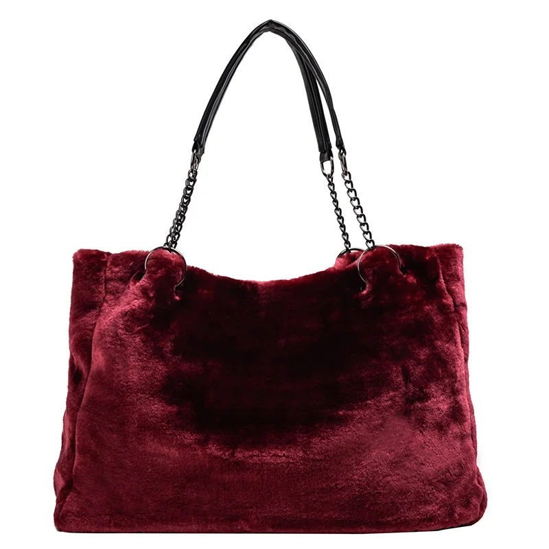

2019 hot women's fashion fur large size handbags casual shopping bags metal strap travel bag winter bag free shipping