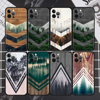 forest geometry wood nature case for apple iphone 11 13 12 pro 7 xr x xs max 8 6 6s plus 5 5s se 2020 13pro black phone cover