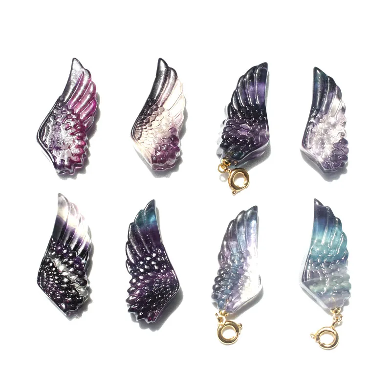 

Free Shipping !!! natural rainbow fluorite crystal wing for pendant