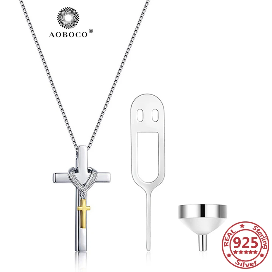 

AOBOCO 925 пробы серебряные крестовые ожерелья для золы домашних животных шкатулка для пепла подвески для кремации сувенир для домашних животн...