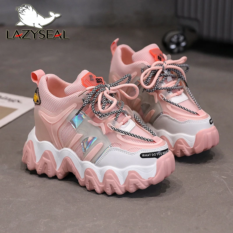 

Lazyseal Chunky Bottom Colorful Platform Lace Up Women Shoes Height Increasing Casual Shoes Summer Mesh Breathable Sport Shoe