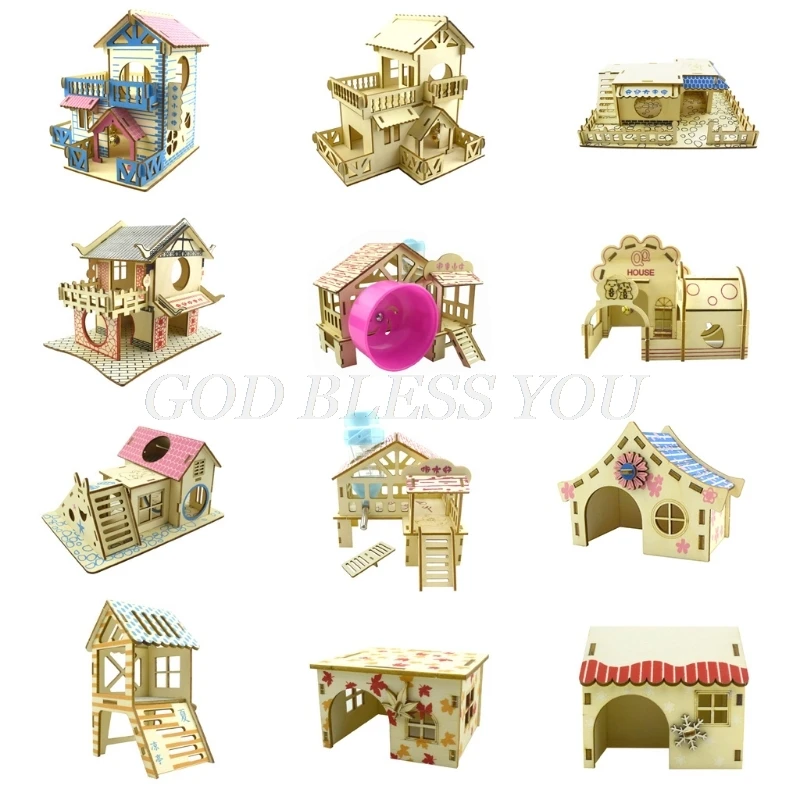 Деревянная хижина для хомяка маленькие животные двухслойная вилла крыса комната